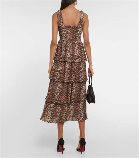 leopard print georgette midi dress